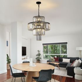 Black Luxury Crystal Chandelier Modern Chandeliers Lights Fixture Hanging Pendant Light Fixture for Dining Room Bedroom Living Room Dia 19.7 Inch-Blac