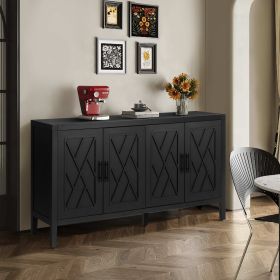 60 inches Modern Farmhouse Accent Cabinet with 4 Doors and Adjustable Shelf Wood Sideboard Buffet Cabinet Console Table Credenza Buffet Table for Kitc