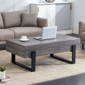 47.2"x23.6" Black and Grey texture sticker MDF Coffee Table.Grey texture sticker,Black metal leg spray coating