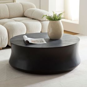 35.43''Fiberglass Round Center Coffee Table for Living Room Vintage Table,Matte Black Table front of the Sofa