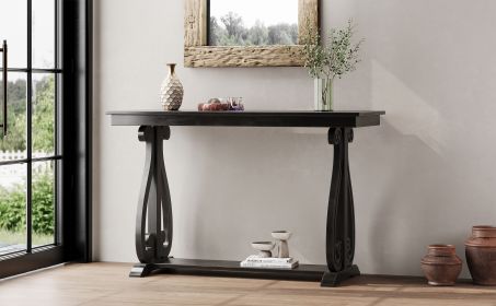 TREXM 48-Inch Rustic Vintage Console Table --- Farmhouse Style Entryway Table with Open Shelf and Sturdy Construction for Entryway and Living Room (Bl