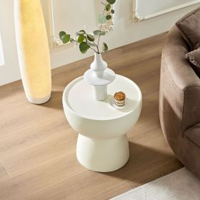 19.69''Fiberglass Cream Style Coffee Table for Living Room, Side Table for Bedroom,Apartment,Matte White Table, Handcraft Drum Round Coffee Table