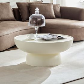 35.43''Fiberglass Cream Style Coffee Table for Living Room,Apartment,Matte White Table front of the Sofa, Irregular Center Table,No Need Assembly