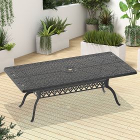 L82.68*W41.34-inch Cast Aluminum Patio Dining Table with Black Frame and Umbrella Hole