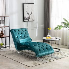 COOMORE Velvet Chaise Lounge Indoor,Button-Tufted Upholstered Chaise Lounge Chair with Pillow for Bedroom Living Room Office (Teal Velvet)