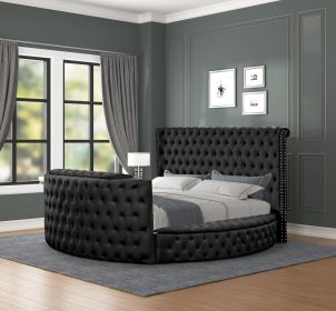 Modern Style Crystal Tufted Queen Bed Made with wood in Black