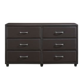 Contemporary Design Bedroom 1pc Dresser of 6 Drawers Faux Leather Upholstery, Dark Brown Furniture