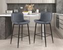 Set of 2 Pub Height Chairs Dark Gray Velvet Upholstery Modern Casual Dining Furniture Metal Legs, 29-inch Seat Height, Bar Chairs