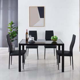 1+4,5pieces dining set, Table metal leg Mid-century Dining Table for 4-6 people With glass Table Top, Pedestal Dining Table