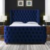 Brooklyn King Tufted Panel Bed Headboard and Footboard Set, Navy Blue Velvet