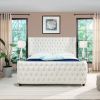 Brooklyn King Tufted Panel Bed Headboard and Footboard Set, Antique White Polyester