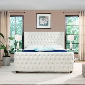 Brooklyn King Tufted Panel Bed Headboard and Footboard Set, Antique White Polyester