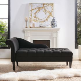 Harrison Tufted Roll Arm Chaise Lounge, Jet Black Woven