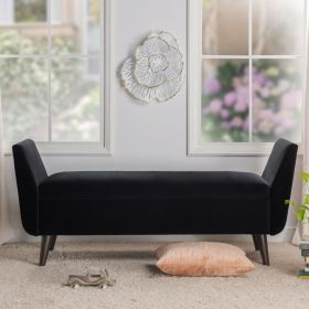 Duff 60" Mid-Century Modern Upholstered Entryway Storage Bench, Anthracite Black Velvet