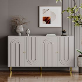Modern Gray Lacquered 4 Door Wooden Cabinet Sideboard Buffet Server Cabinet Storage Cabinet, for Living Room, Entryway, Hallway, Office