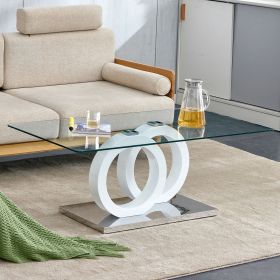 Rectangular modern and fashionable coffee table with tempered glass tabletop and white legs. Suitable for living room.47.2"*25.4"*17.9"