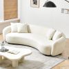 Modern Curved Sofa Mid-Century White Comfy Half Moon Teddy Fabric Couch,101" Upholstered with 4 Throw Pillows for Living Room