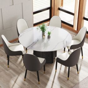 59.05" Round Marble Dining Table with Black Textured Solid Wood Base, Artificial Marble for 6-8 People, Dining Room/Living Room Kitchen Dining Table