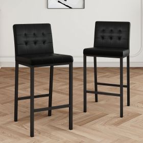 Modern design High stool Metal legs Kitchen Restaurant Black pu bar chair, black spray painted chair legs, suitable for bar Cafe restaurant (set of 2)