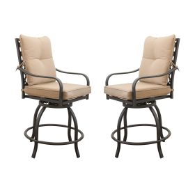 Outdoor Living Swivels Bar Stools, Outdoor Bistro Set for Garden Balcony Backyard Deck, High Bar Chairs with Seat & Back Cushion,Khaki(2 Chairs)