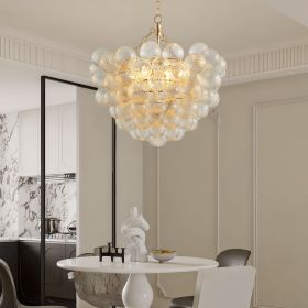 27.5-Inch Gold Pendant Light Chandelier with Threaded Clear Glass Globe Shade â€“ Adjustable Height, Ideal for Living Room, Dining Room
