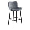 Set of 2 Pub Height Chairs Dark Gray Velvet Upholstery Modern Casual Dining Furniture Metal Legs, 29-inch Seat Height, Bar Chairs