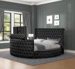 Modern Style Crystal Tufted Queen Bed Made with wood in Black