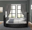 Modern Style Crystal Tufted Queen Bed Made with wood in Black