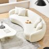Modern Curved Sofa Mid-Century White Comfy Half Moon Teddy Fabric Couch,101" Upholstered with 4 Throw Pillows for Living Room