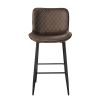 Set of 2 Pub Height Chairs Brown Velvet Upholstery Modern Casual Dining Furniture Metal Legs, 29-inch Seat Height, Bar Chairs