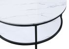 1pc Modern Round Faux Marble Coffee Table with Storage Shelf Black Finish Living Room Wooden Furniture