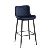 Set of 2 Pub Height Chairs Dark Blue Velvet Upholstery Modern Casual Dining Furniture Metal Legs, 29-inch Seat Height, Bar Chairs