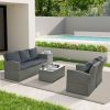 Patio Furniture, Outdoor Furniture, Seasonal PE Wicker Furniture,5 Set Wicker Furniture With Tempered Glass Table Top
