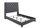 1pc Contemporary Style Queen Panel Upholstered Bed Button Tufted Demi-wings Nailhead Trim Gray Finish Bedroom Furniture