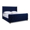 Brooklyn King Tufted Panel Bed Headboard and Footboard Set, Navy Blue Velvet