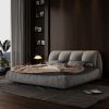 Queen Size Upholstered Platform Bed with Oversized Padded Backrest, Thickening Pinewooden Slats and Metal Leg,Grey