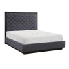 Modern Bedroom Furniture Charcoal Finish 1pc Eastern King Bed Tufted Headboard Fabric Upholstery Nailhead Trim Stylish Bed