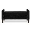 Upholstered Tufted Button Storage Bench with nails trim,Entryway Living Room Soft Padded Seat with Armrest,Bed Bench-Black