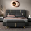 2-Pieces Bedroom Sets,Queen Size Upholstered Platform Bed with Hydraulic Storage System,Storage Ottoman with Metal Legs,Black