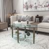 Transparent Oval glass coffee table, modern table in living room Oak wood leg tea table 3-layer glass table