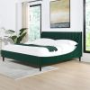 Aspen Vertical Tufted Modern Headboard Platform Bed Set, King, Evergreen Velvet