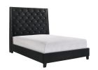 1pc Contemporary Style Queen Panel Upholstered Bed Button Tufted Demi-wings Nailhead Trim Black Finish Bedroom Furniture