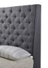 1pc Contemporary Style Queen Panel Upholstered Bed Button Tufted Demi-wings Nailhead Trim Gray Finish Bedroom Furniture