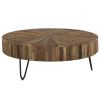 42 in. Round Handcrafted Reclaimed Wood Coffee Table, Modern Living Room Sofa Table with Metal Legs, Brown/Black
