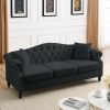 [Video] 79" Chesterfield Sofa Black Velvet for Living Room, 3 Seater Sofa Tufted Couch with Rolled Arms and Nailhead for Living Room, Bedroom, Office