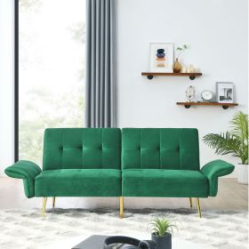 78" Italian Velvet Futon Sofa Bed, Convertible Sleeper Loveseat Couch with Folded Armrests and Storage Bags for Living Room and Small Space (Color: as Pic)