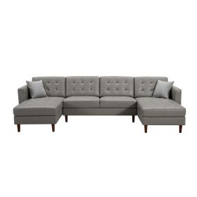 U-shaped sofa Tech PU Leather Chaise Sofa (Color: Dark Gray)