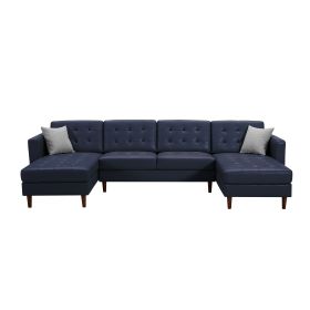 U-shaped sofa Tech PU Leather Chaise Sofa (Color: Blue)