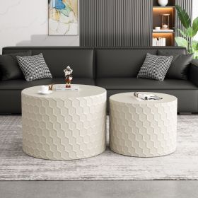 Stylish and Minimalist Nesting Coffee Table Set with Honeycomb Design, Modern Round Coffee Table, Drum Circle Coffee Table for Living Room, Bedroom (Color: as Pic)