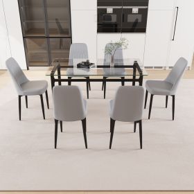 51" 6 person glass dining table set, kitchen set with black metal leg dining table and chairs (Color: as Pic)